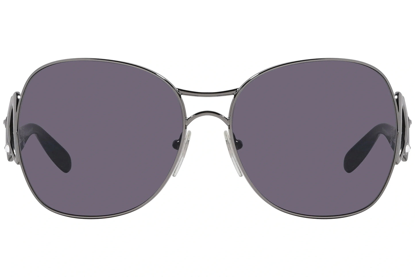 Bvlgari Gray Color Wrap Around Sunglasses Viewed From Front Angle.