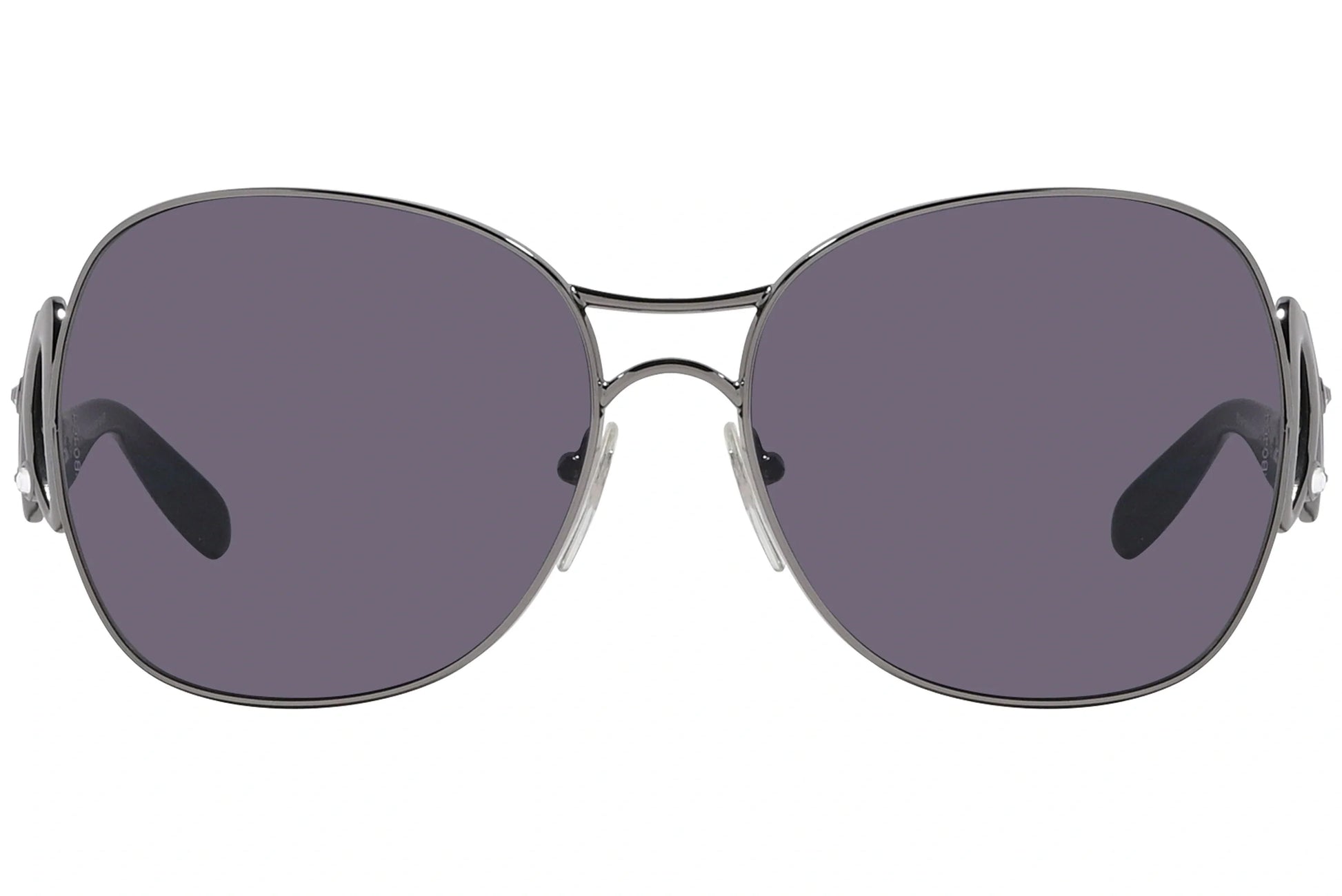 Bvlgari Gray Color Wrap Around Sunglasses Viewed From Front Angle.