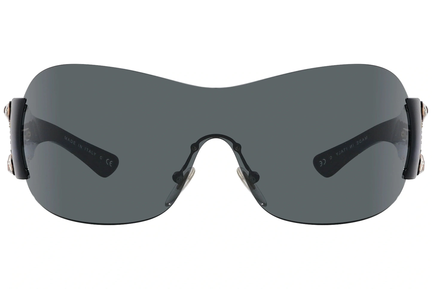 Bvlgari Black Color Wrap Around Sunglasses Viewed From Front Angle.