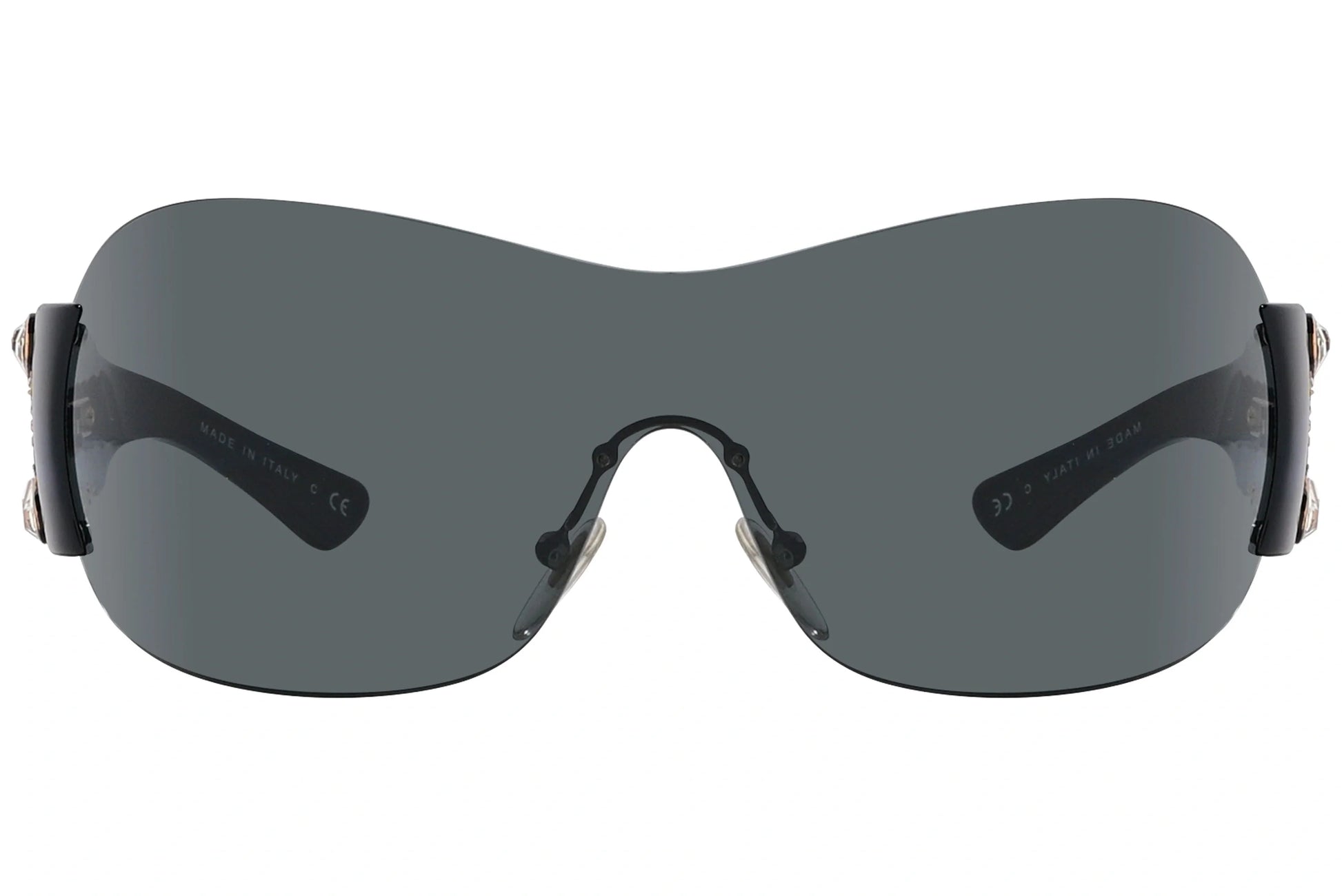 Bvlgari Black Color Wrap Around Sunglasses Viewed From Front Angle.