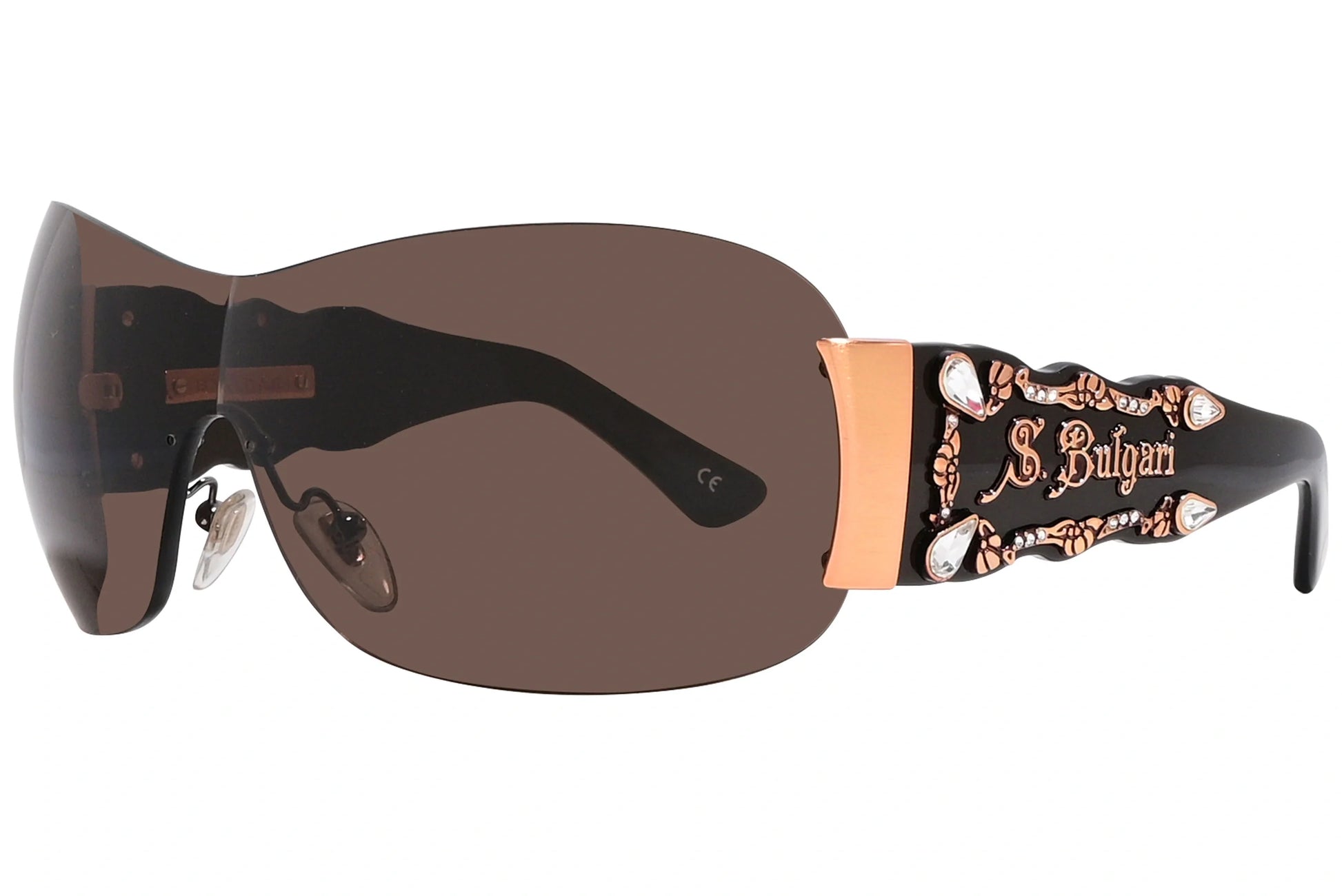 Bvlgari Brown Color Wrap Around Sunglasses Viewed From A 45-Degree Angle.