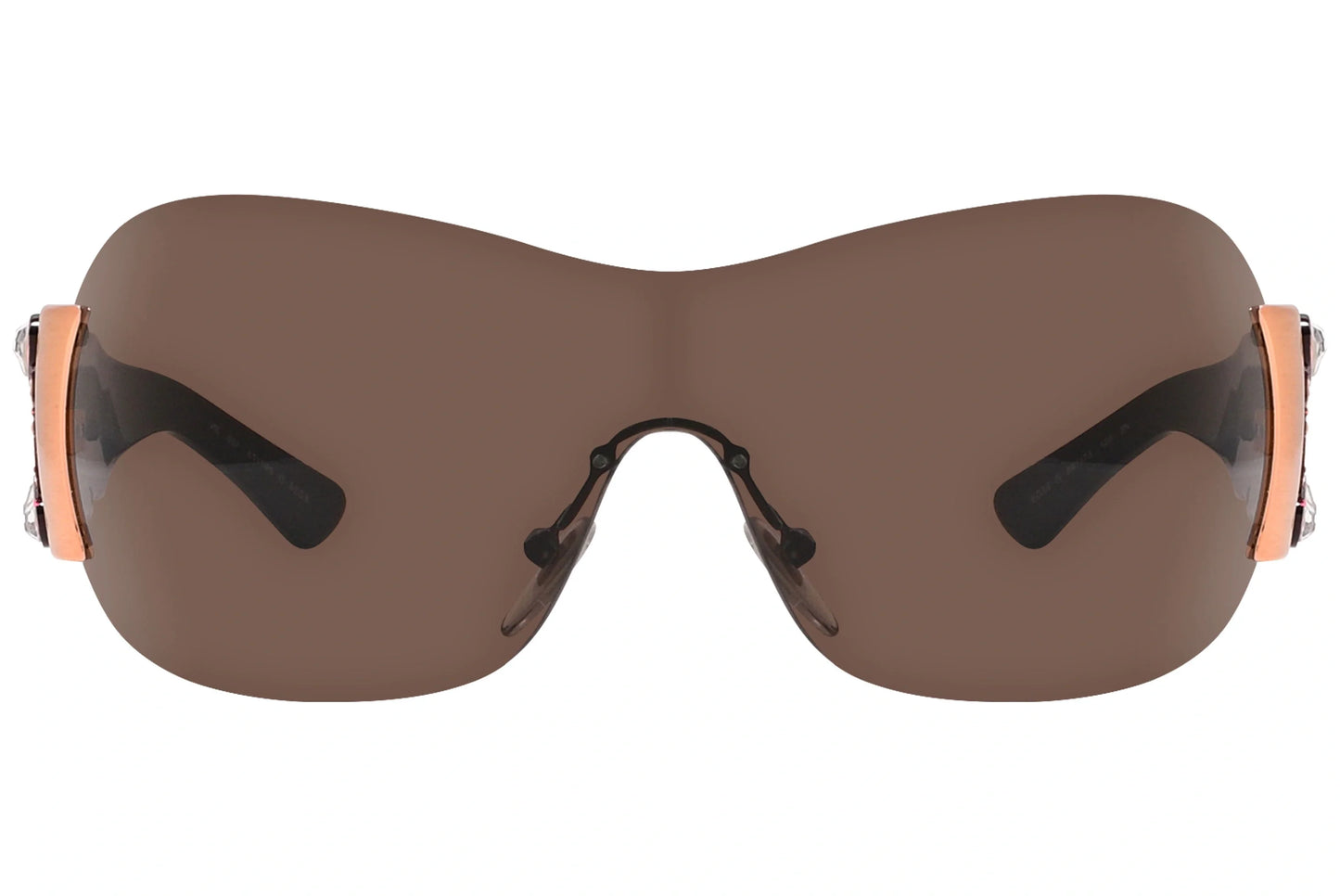 Bvlgari Brown Color Wrap Around Sunglasses Viewed From Front Angle.