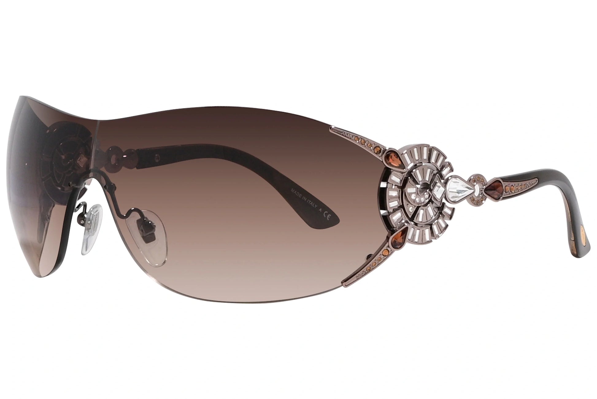 Bvlgari Brown Color Wrap Around Sunglasses Viewed From A 45-Degree Angle.