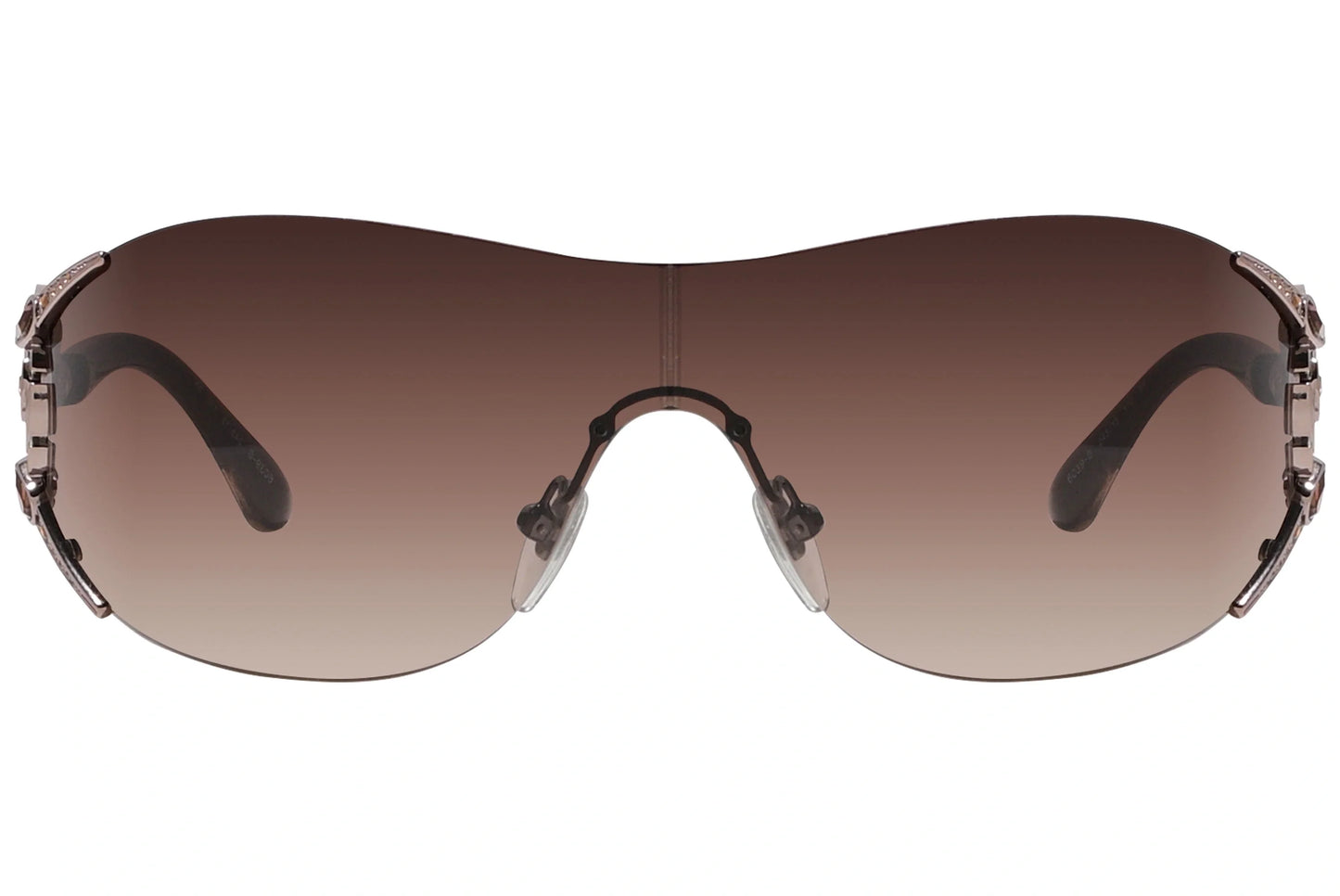 Bvlgari Brown Color Wrap Around Sunglasses Viewed From Front Angle.