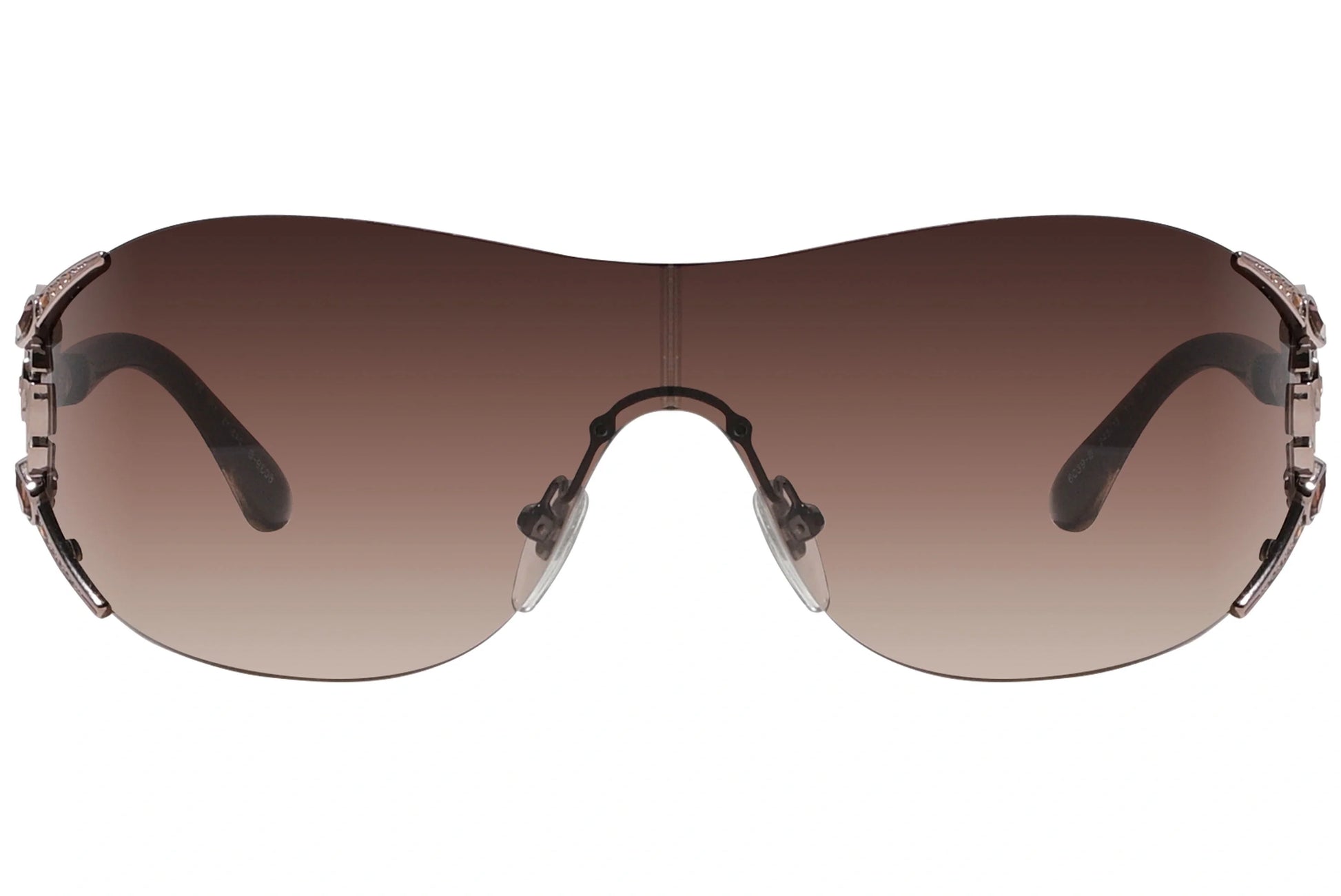 Bvlgari Brown Color Wrap Around Sunglasses Viewed From Front Angle.