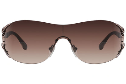 Bvlgari Brown Color Wrap Around Sunglasses Viewed From Front Angle.