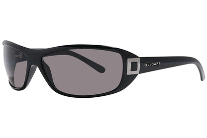 Bvlgari Black Color Wrap Around Sunglasses Viewed From A 45-Degree Angle.