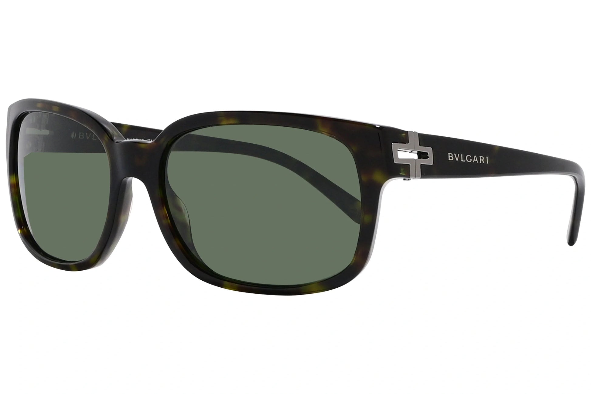 Bvlgari Tortoise Color Wayfarer Sunglasses Viewed From A 45-Degree Angle.