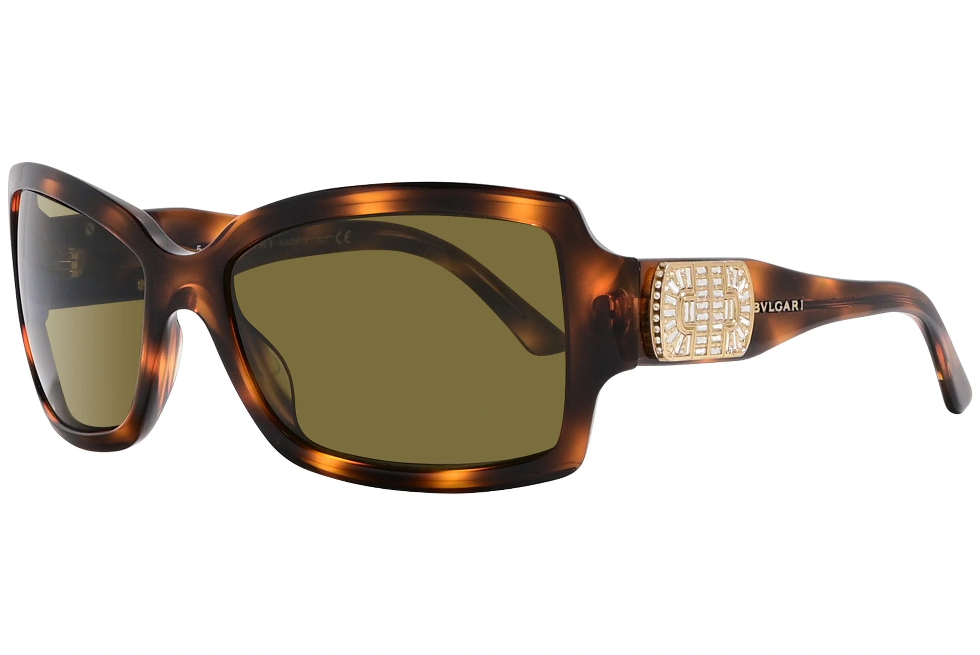 Bvlgari Tortoise Color Rectangle Sunglasses Viewed From A 45-Degree Angle.