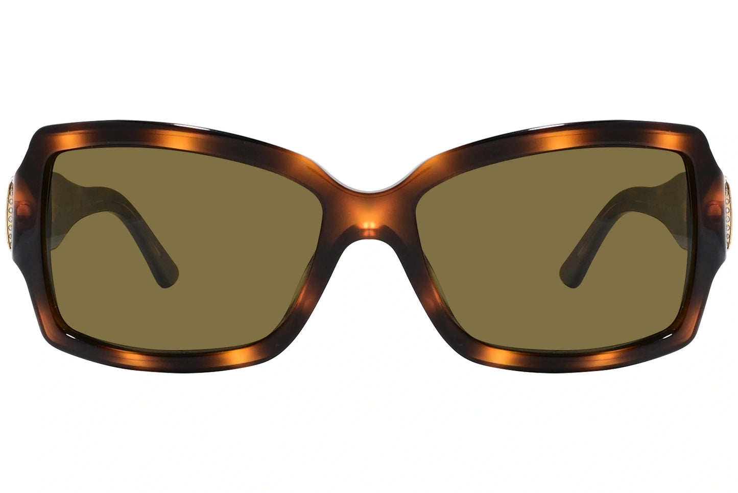 Bvlgari Tortoise Color Rectangle Sunglasses Viewed From Front Angle.