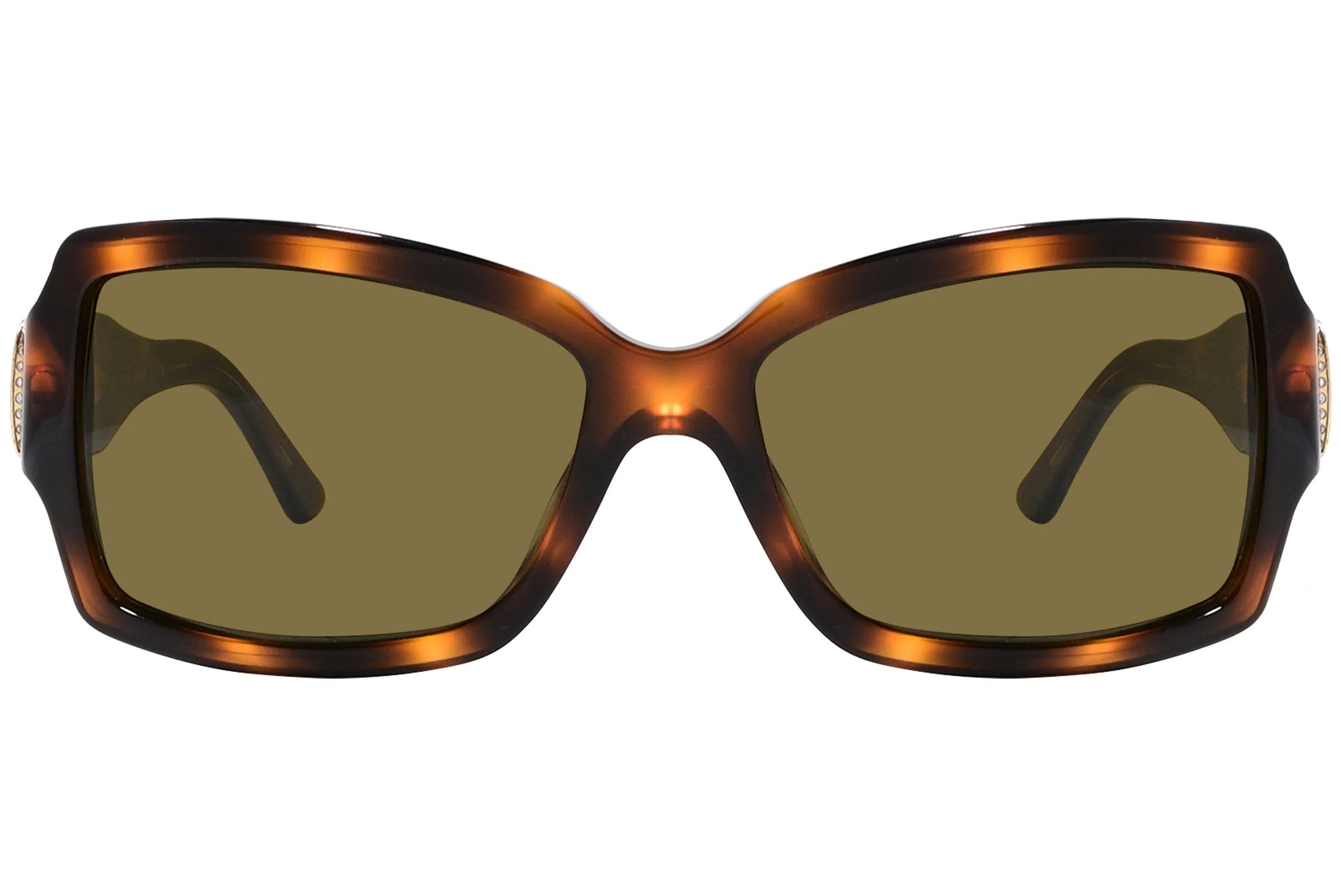 Bvlgari Tortoise Color Rectangle Sunglasses Viewed From Front Angle.