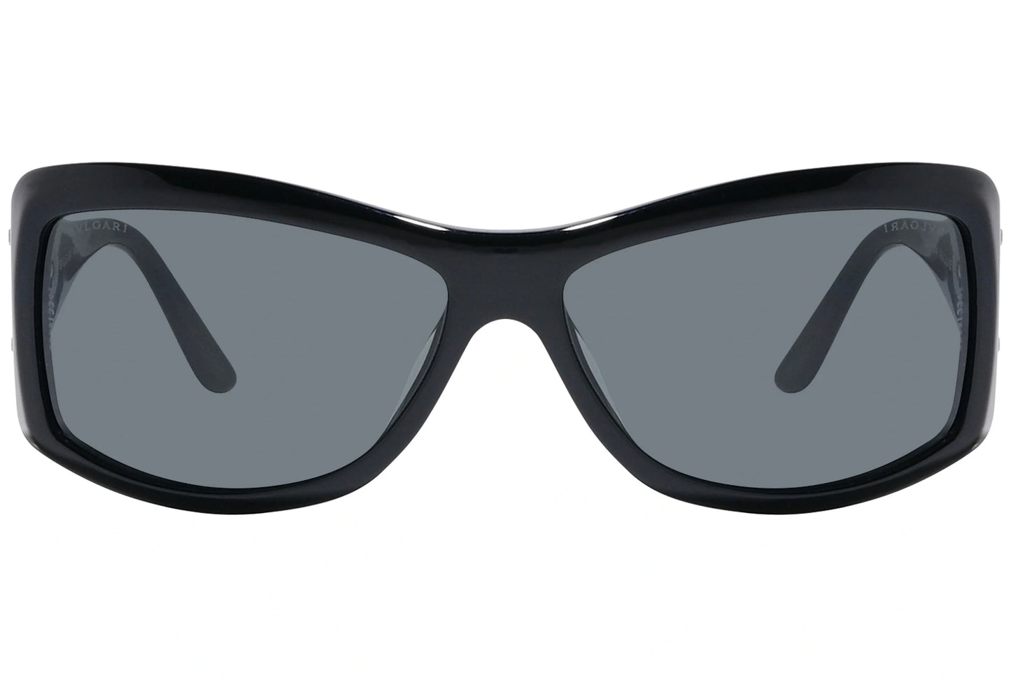 Bvlgari Black Color Wrap Around Sunglasses Viewed From Front Angle.