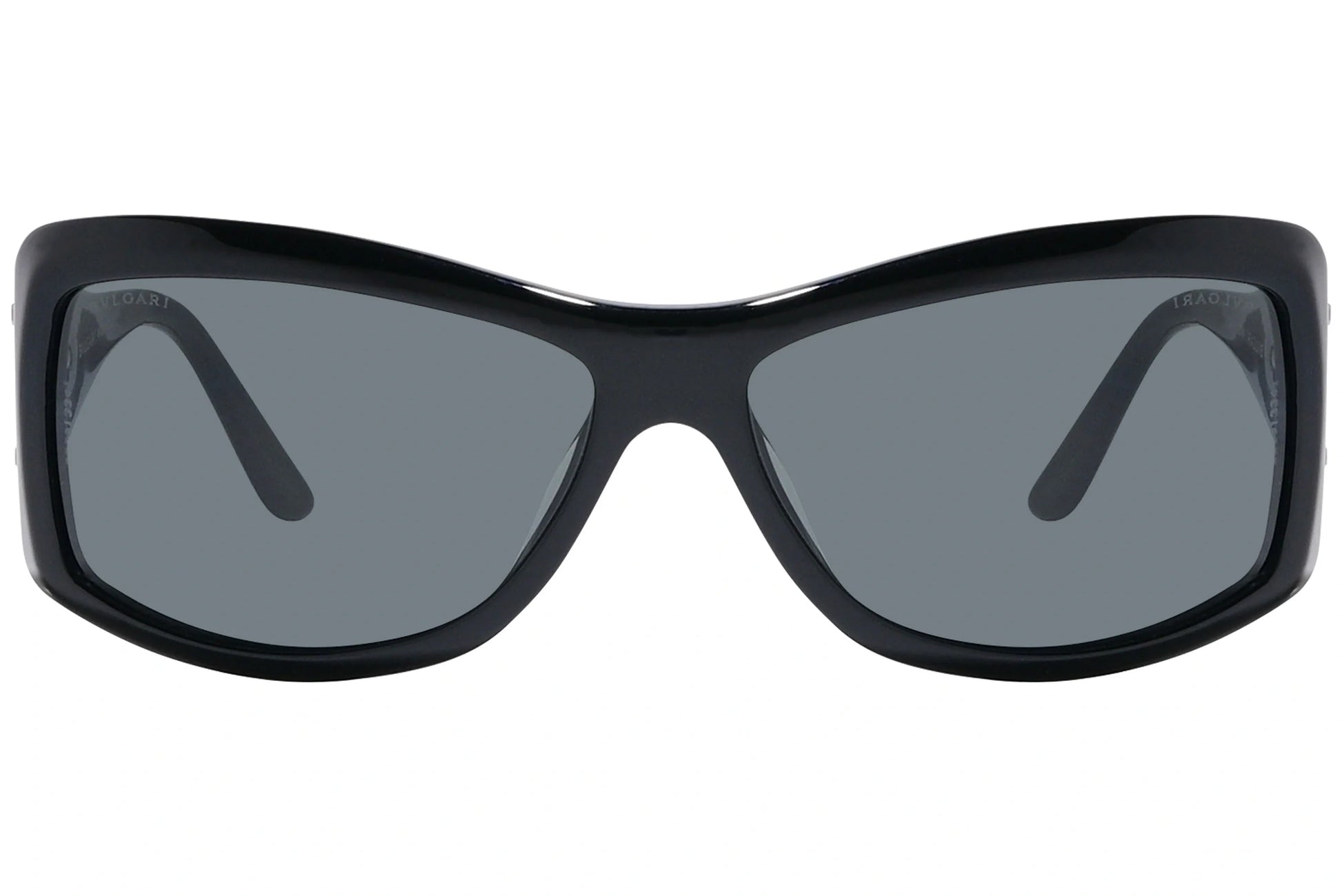 Bvlgari Black Color Wrap Around Sunglasses Viewed From Front Angle.