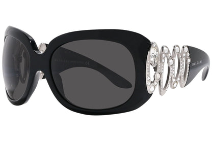 Bvlgari Black Color Wrap Around Sunglasses Viewed From A 45-Degree Angle.