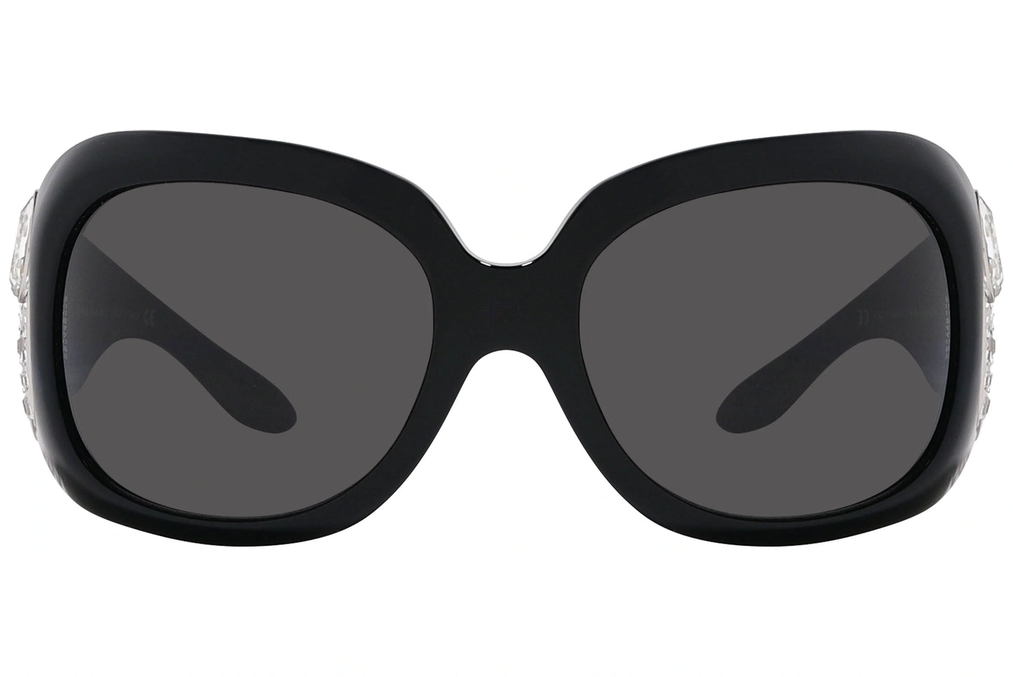 Bvlgari Black Color Wrap Around Sunglasses Viewed From Front Angle.