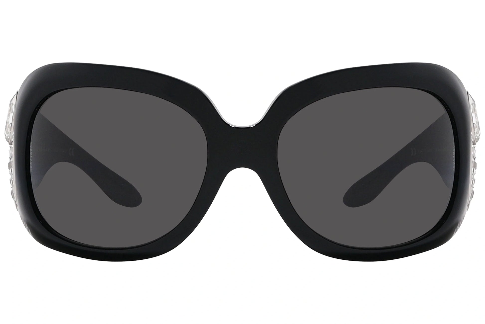 Bvlgari Black Color Wrap Around Sunglasses Viewed From Front Angle.