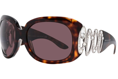 Bvlgari Tortoise Color Wrap Around Sunglasses Viewed From A 45-Degree Angle.