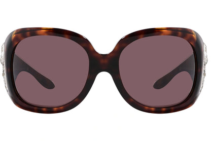 Bvlgari Tortoise Color Wrap Around Sunglasses Viewed From Front Angle.