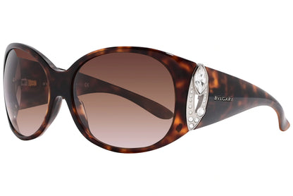 Bvlgari Tortoise Color Wrap Around Sunglasses Viewed From A 45-Degree Angle.