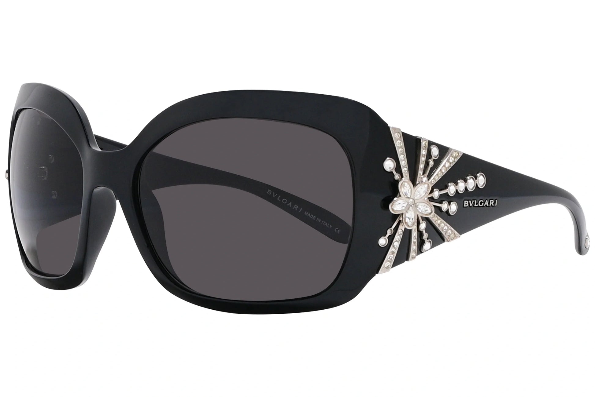 Bvlgari Black Color Wrap Around Sunglasses Viewed From A 45-Degree Angle.