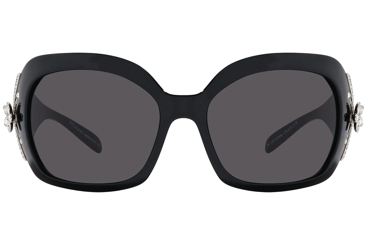 Bvlgari Black Color Wrap Around Sunglasses Viewed From Front Angle.