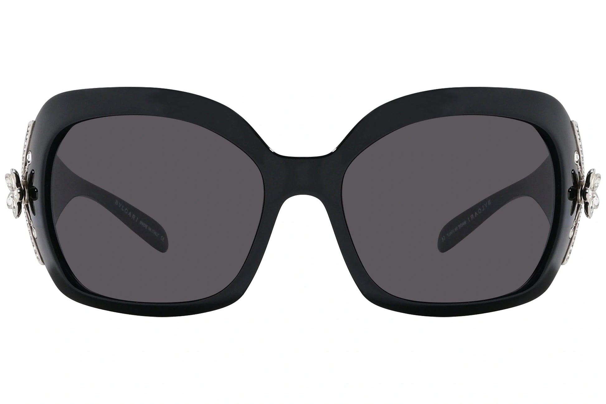 Bvlgari Black Color Wrap Around Sunglasses Viewed From Front Angle.