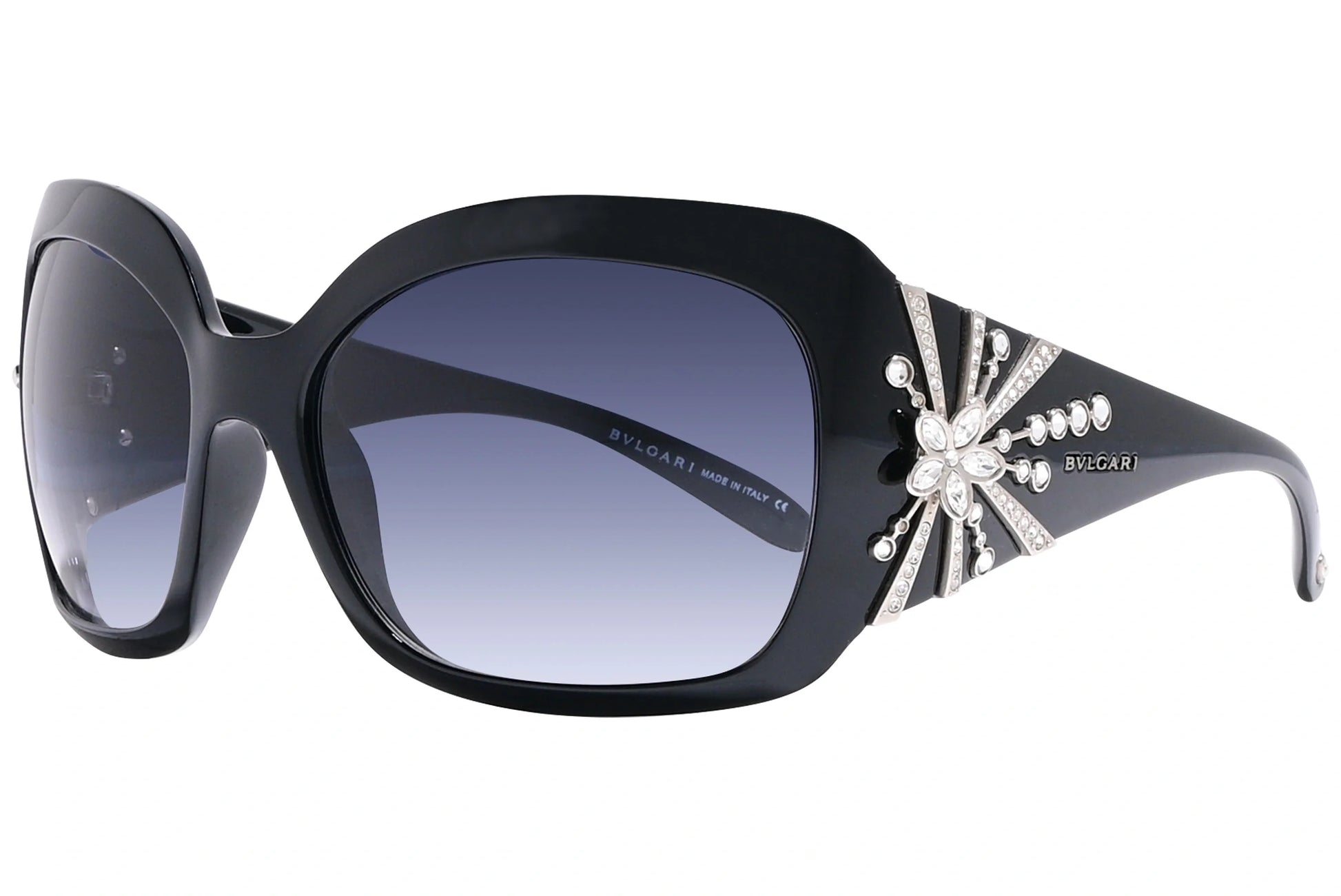 Bvlgari Black Color Wrap Around Sunglasses Viewed From A 45-Degree Angle.