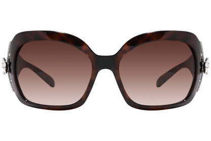 Bvlgari Tortoise Color Wrap Around Sunglasses Viewed From Front Angle.