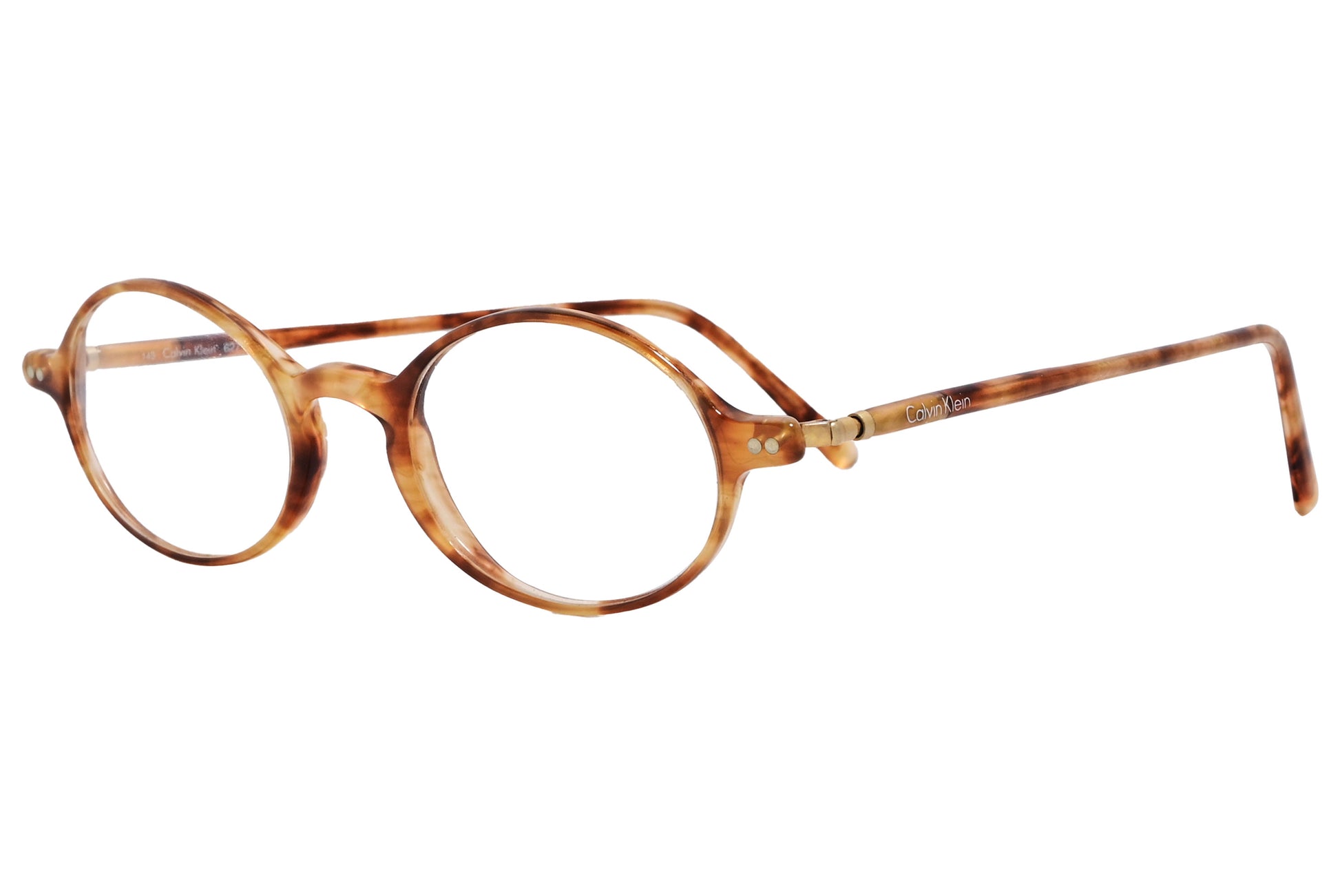 Side view of orange oval eyeglasses for men with sleek frame