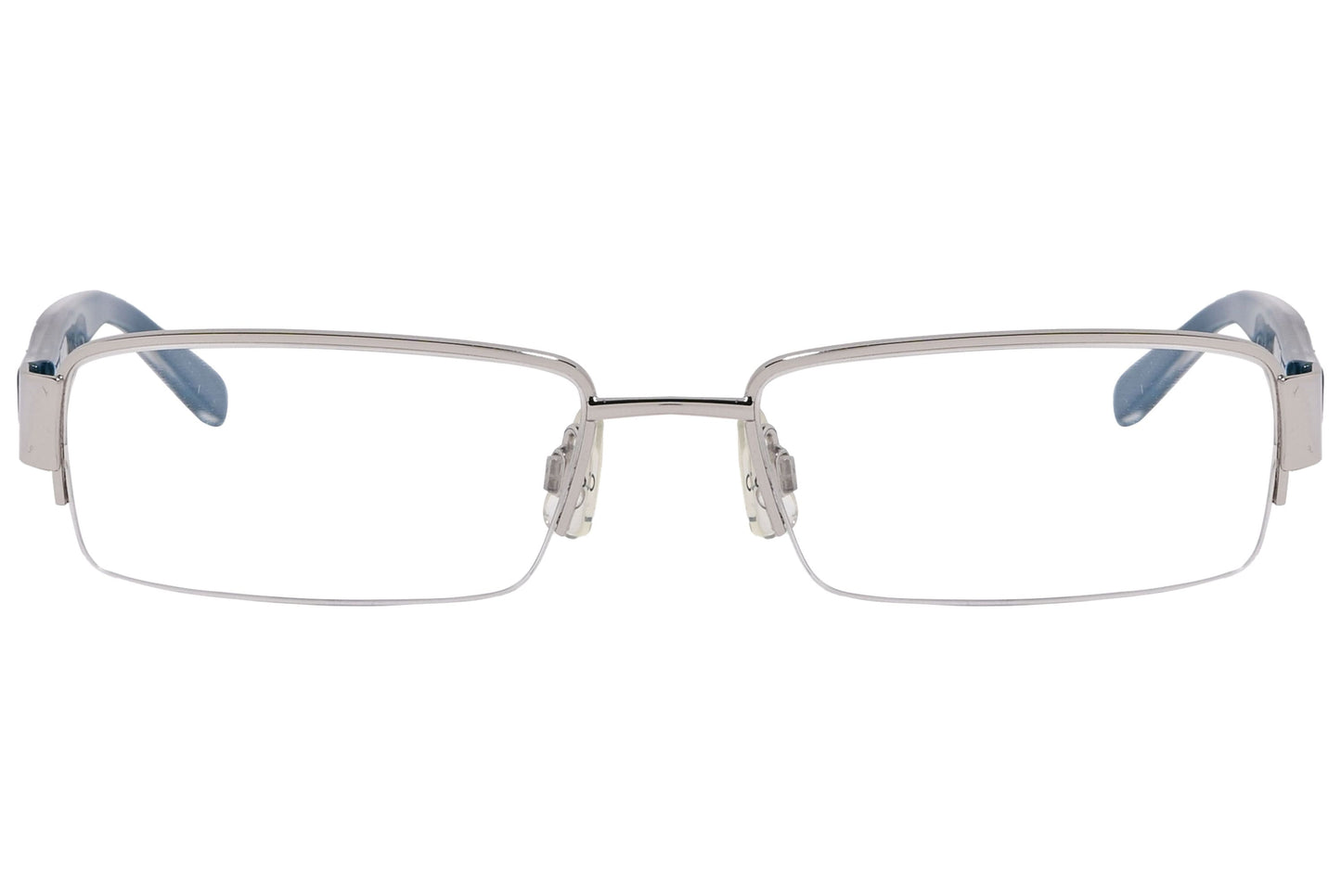 Calvin Klein Rectangle Blue Eyeglasses Frame Viewed From Front Angle.