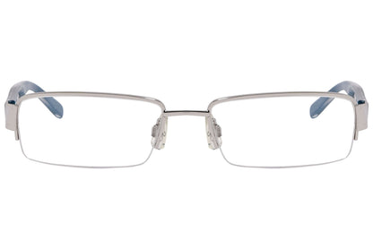 Calvin Klein Rectangle Blue Eyeglasses Frame Viewed From Front Angle.