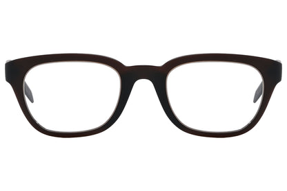 Calvin Klein Rectangle Brown Eyeglasses Frame Viewed From Front Angle.