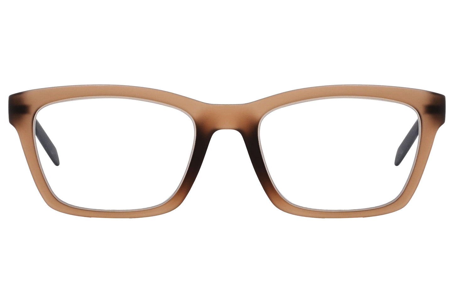 Calvin Klein Wayfarer Brown Eyeglasses Frame Viewed From Front Angle.