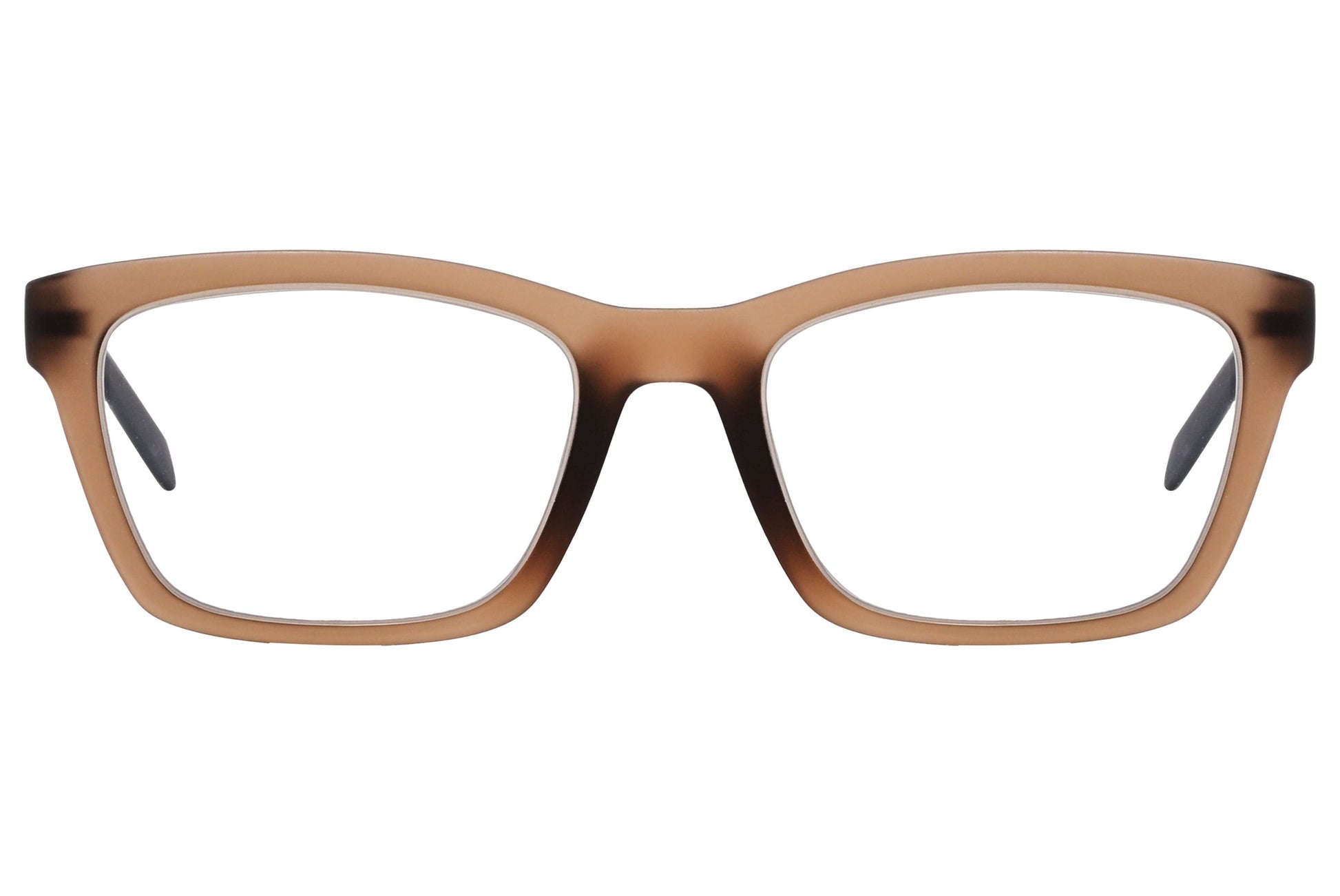 Calvin Klein Wayfarer Brown Eyeglasses Frame Viewed From Front Angle.