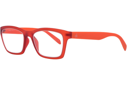 Calvin Klein Wayfarer Orange Eyeglasses Frame Viewed From A 45-Degree Angle.