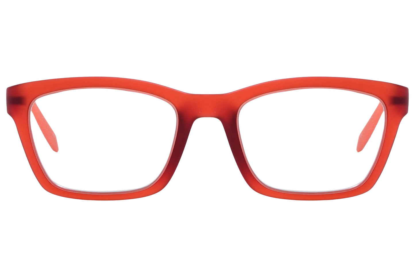 Calvin Klein Wayfarer Orange Eyeglasses Frame Viewed From Front Angle.