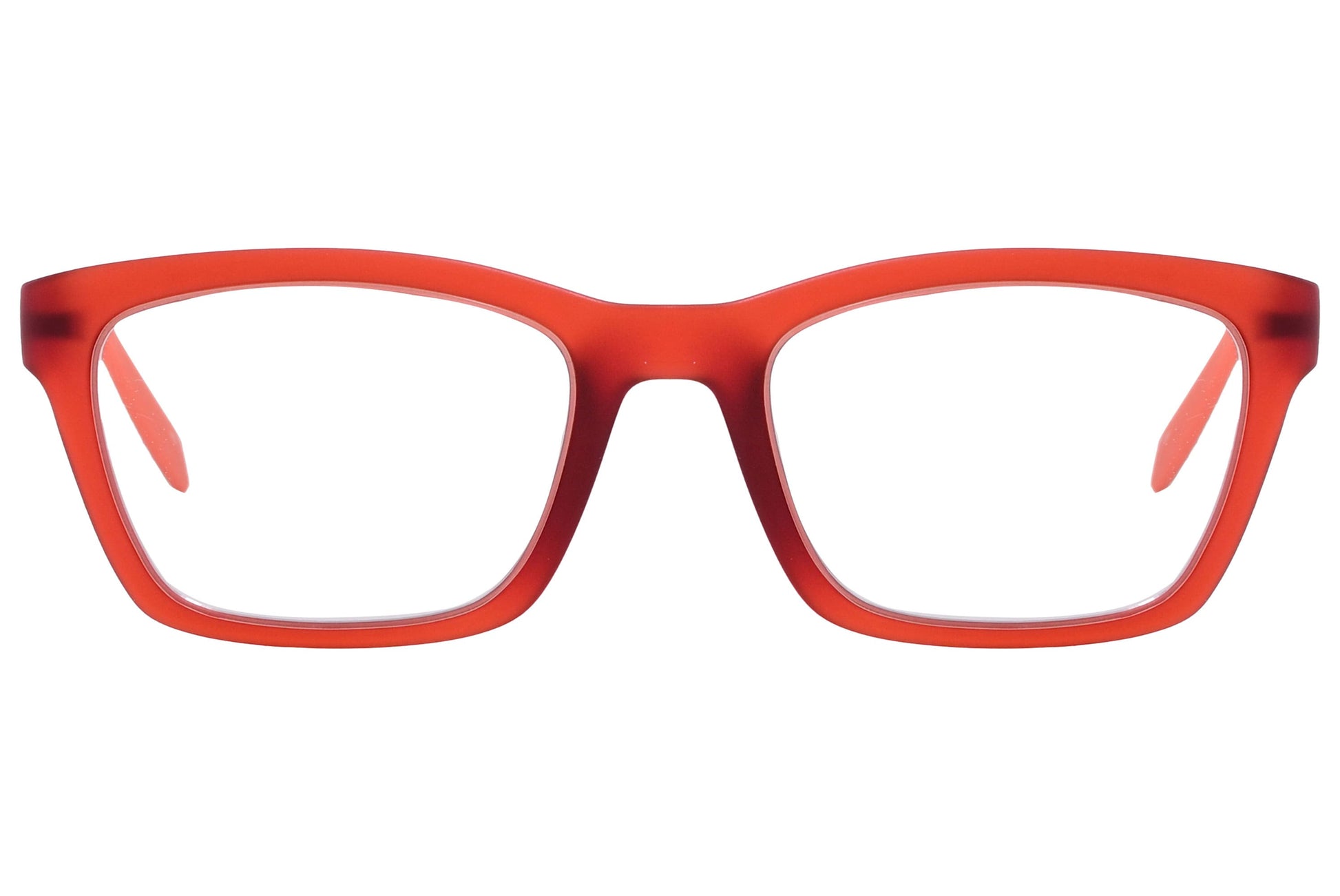 Calvin Klein Wayfarer Orange Eyeglasses Frame Viewed From Front Angle.