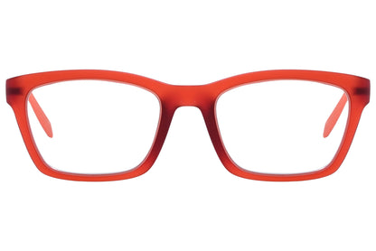 Calvin Klein Wayfarer Orange Eyeglasses Frame Viewed From Front Angle.