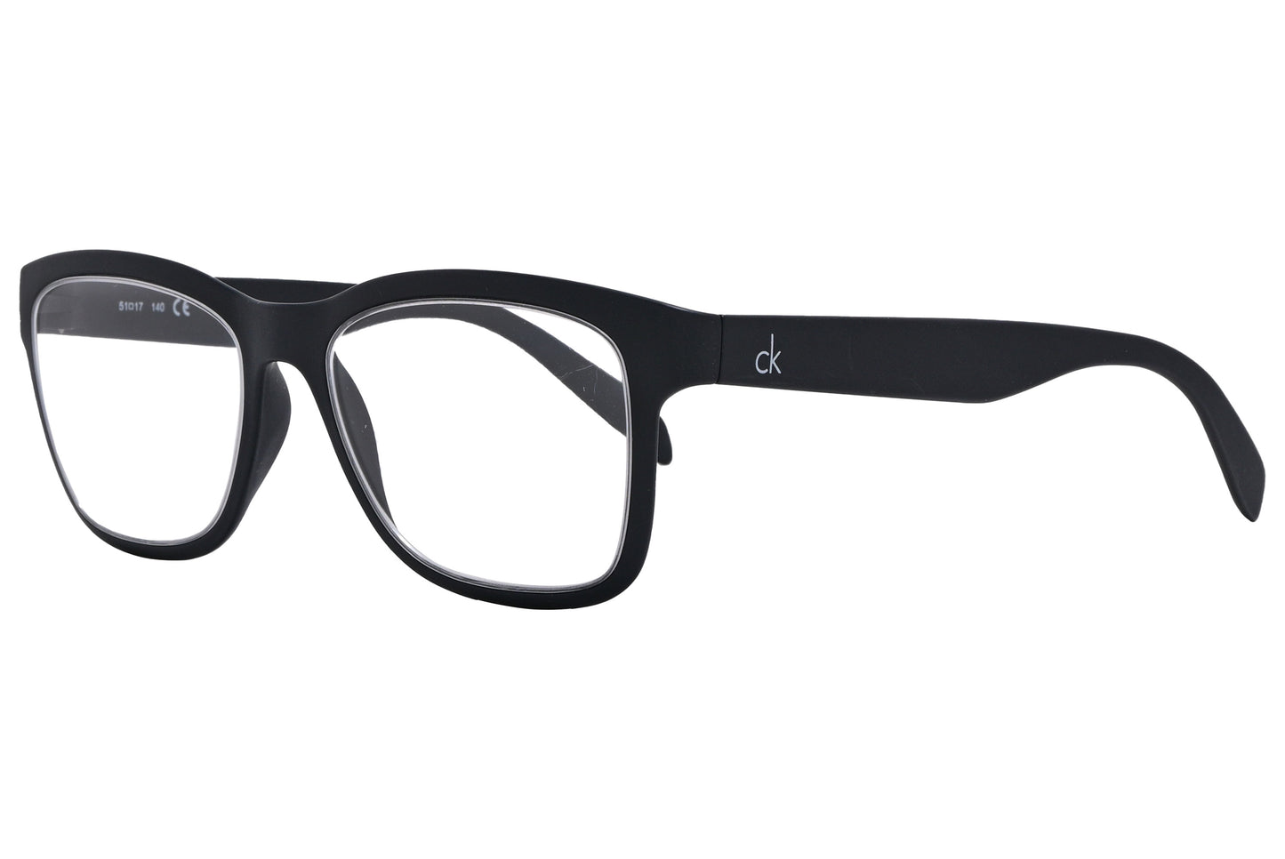 Side view of men’s black wayfarer eyeglasses with bold rectangular frame


