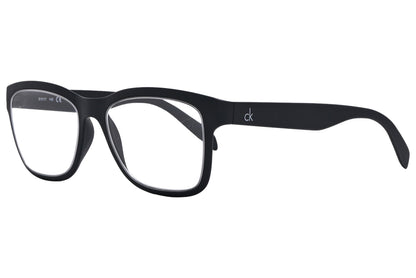 Side view of men’s black wayfarer eyeglasses with bold rectangular frame

