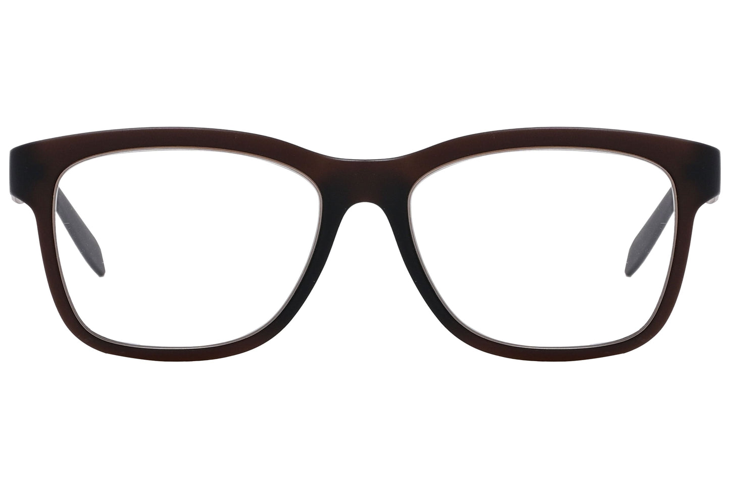 Calvin Klein Wayfarer Brown Eyeglasses Frame Viewed From Front Angle.