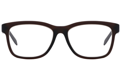 Calvin Klein Wayfarer Brown Eyeglasses Frame Viewed From Front Angle.