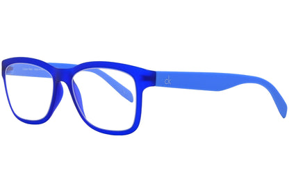 Calvin Klein Wayfarer Blue Eyeglasses Frame Viewed From A 45-Degree Angle.