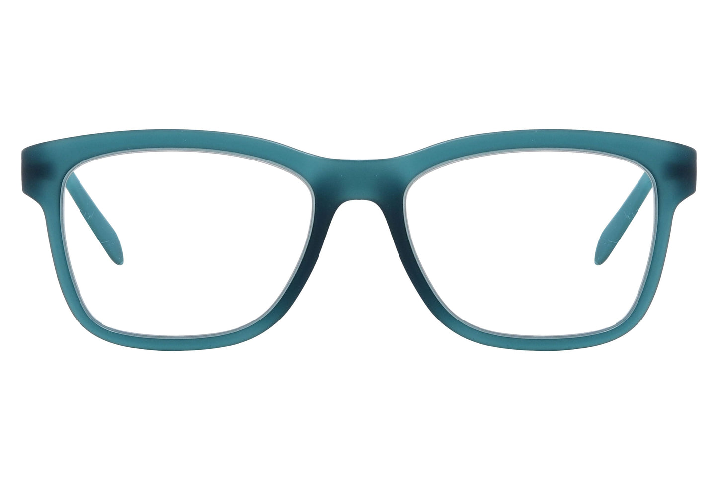 Calvin Klein Wayfarer Teal Eyeglasses Frame Viewed From Front Angle.