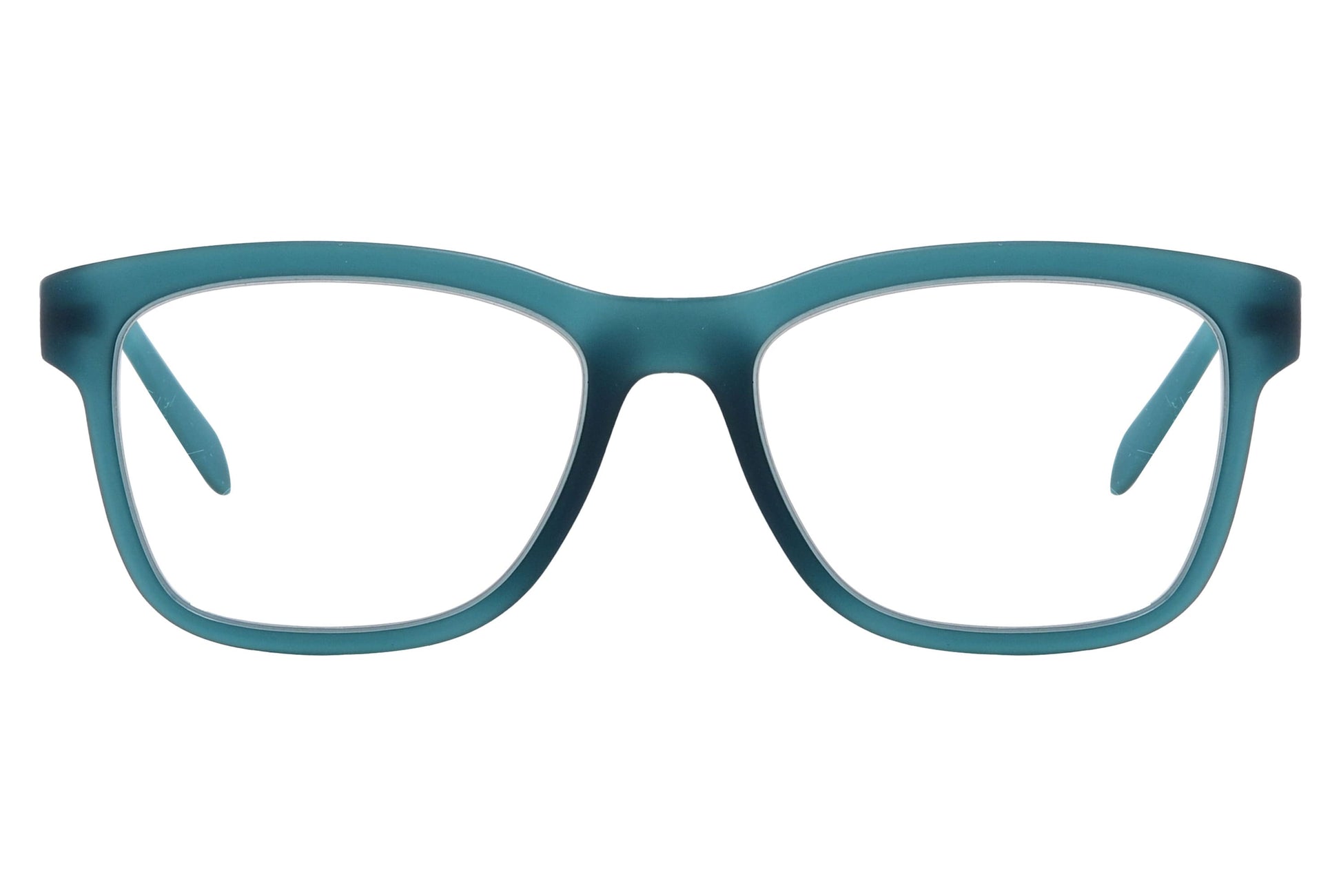 Calvin Klein Wayfarer Teal Eyeglasses Frame Viewed From Front Angle.