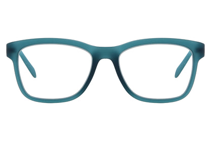 Calvin Klein Wayfarer Teal Eyeglasses Frame Viewed From Front Angle.