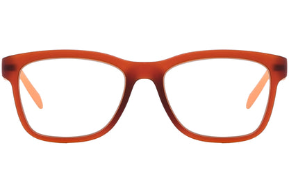 Calvin Klein Wayfarer Orange Eyeglasses Frame Viewed From Front Angle.