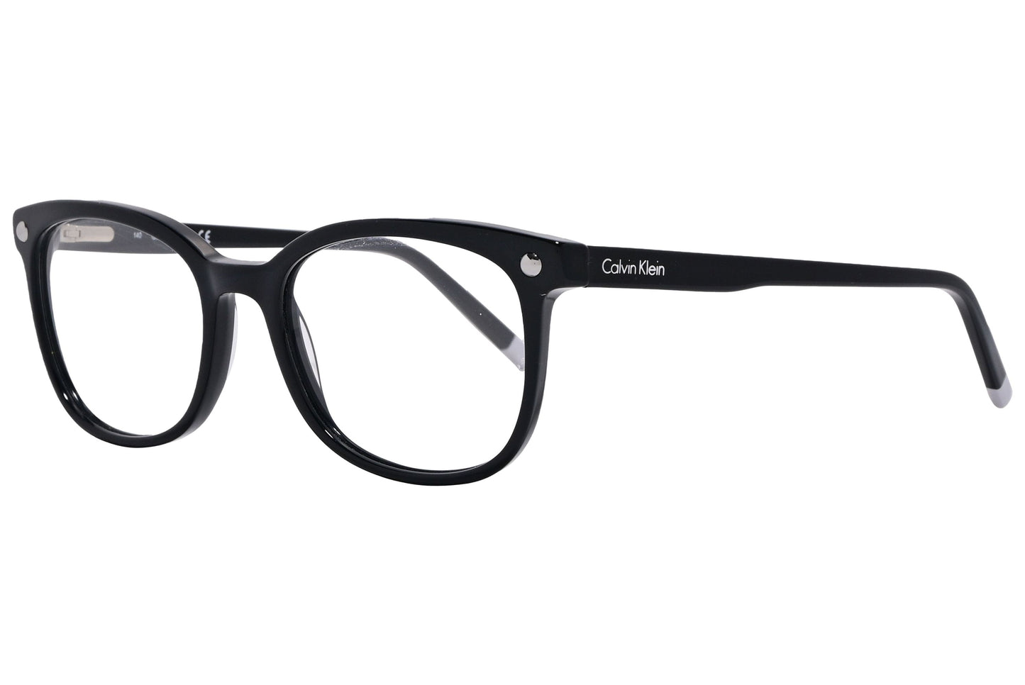 Calvin Klein Rectangle Black Eyeglasses Frame Viewed From A 45-Degree Angle.