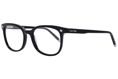 Calvin Klein Rectangle Black Eyeglasses Frame Viewed From A 45-Degree Angle.