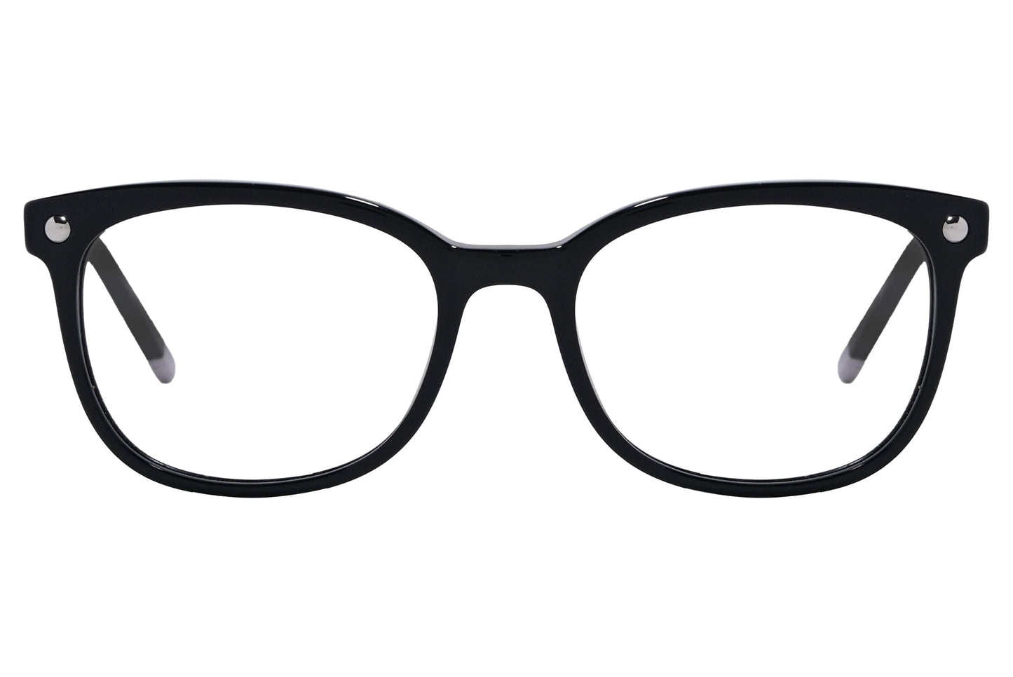 Calvin Klein Rectangle Black Eyeglasses Frame Viewed From Front Angle.